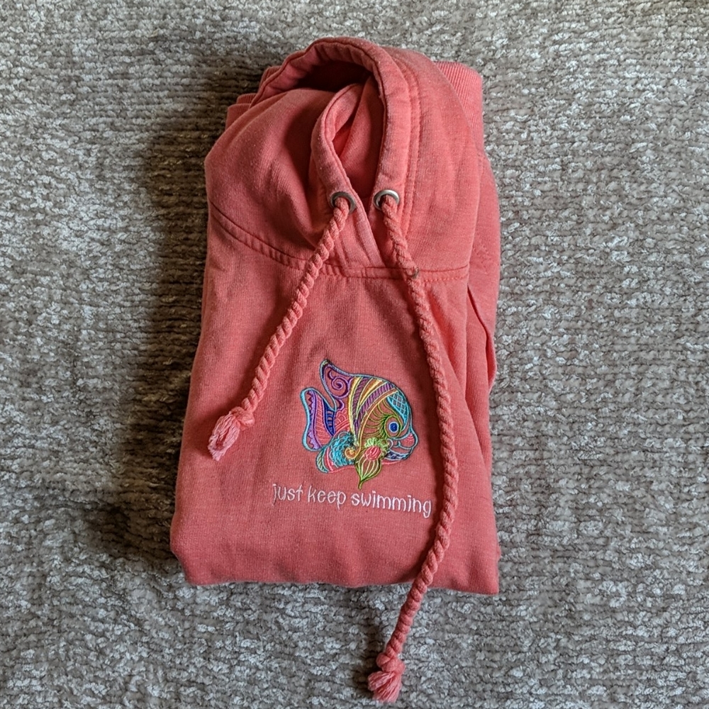 XS Pink Coral Embroidered Hoodie